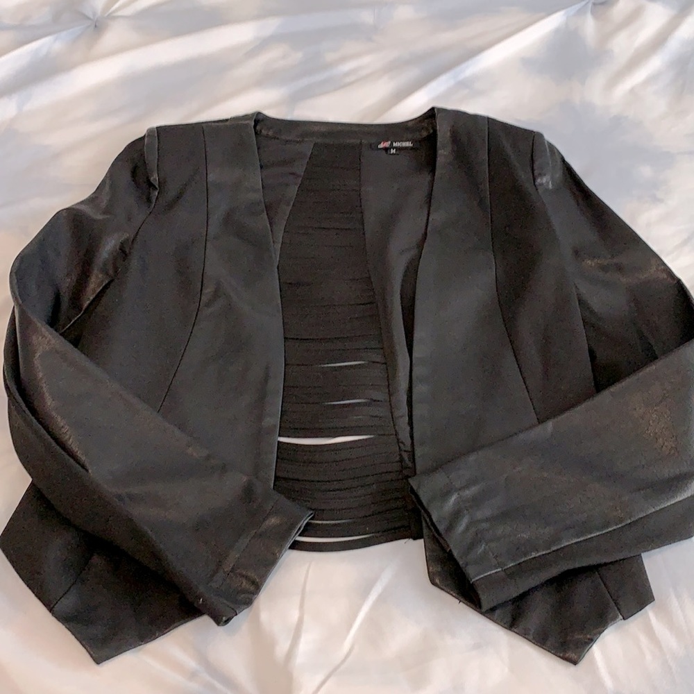 Michel, Black Moto Blazer , With Fuex Leather